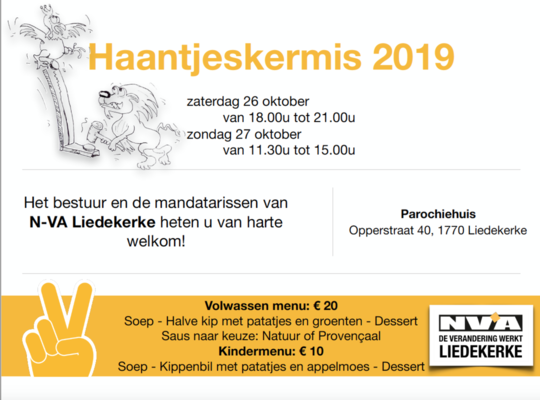 Haantjeskermis 2019 N-VA Liedekerke zaterdag 26 en zondag 27 oktober.